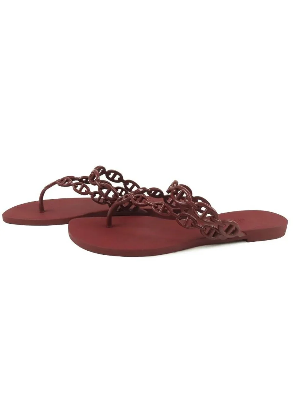 Hermes Island Bordeaux Rubber Chaine D'ancre Sandals